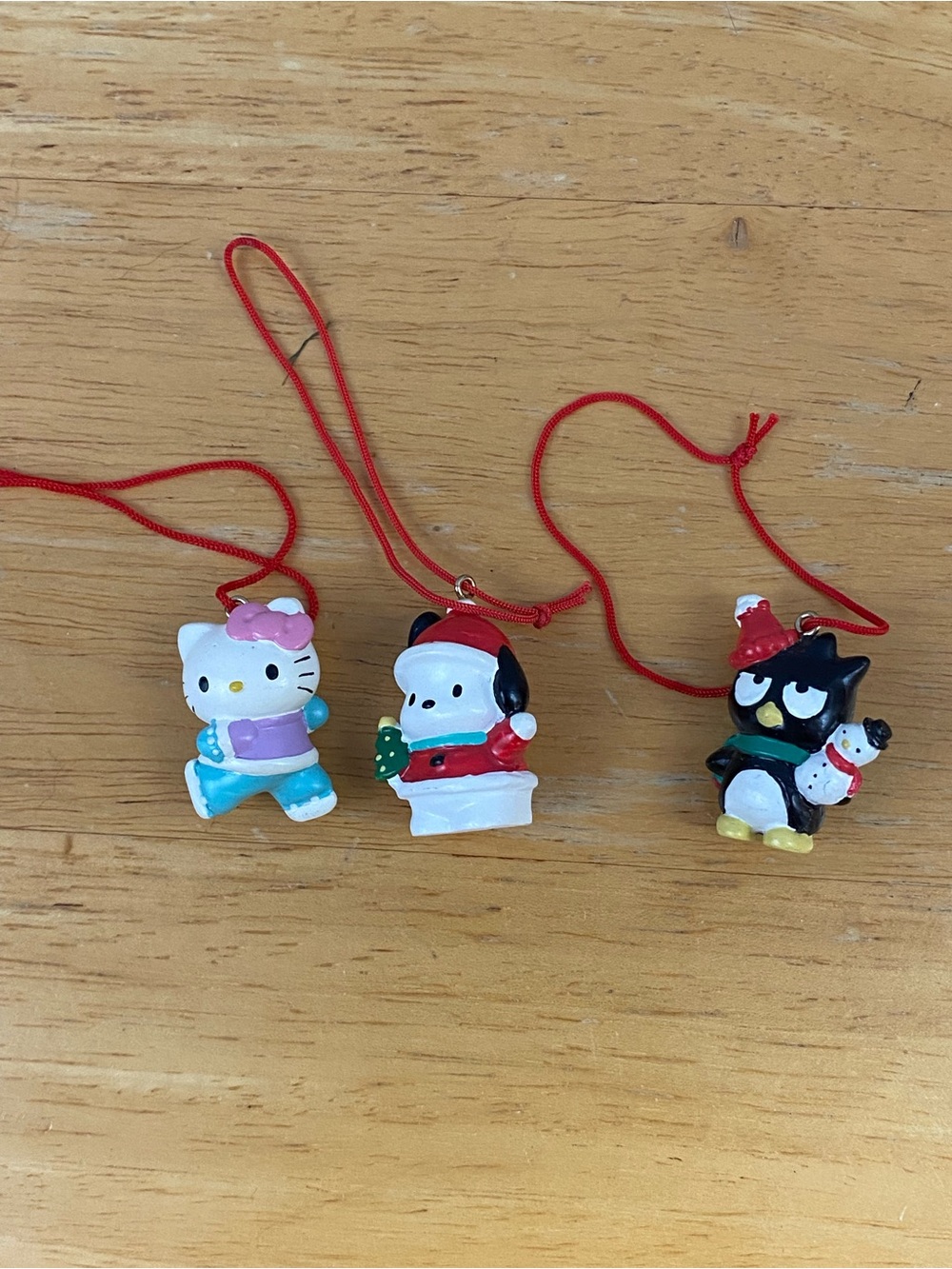 2003 Set of Sanrio Holiday Character Ornaments Pochacco, Hello Kitty, Badtz-Maru